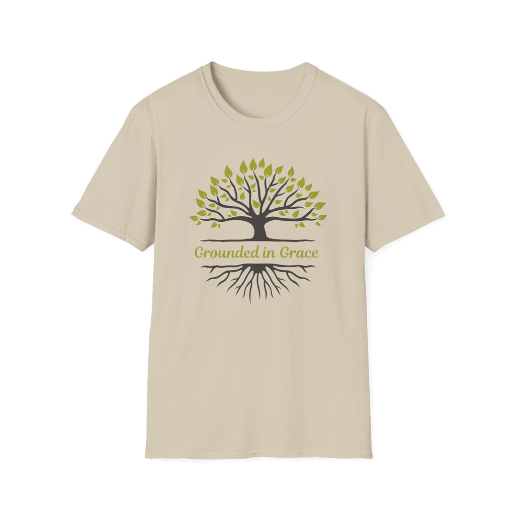 Grounded in Grace Tree T-Shirt | Unisex Softstyle Tee for Nature Lovers, Eco-Friendly Gift, Mindfulness, Spirituality, Everyday Wear