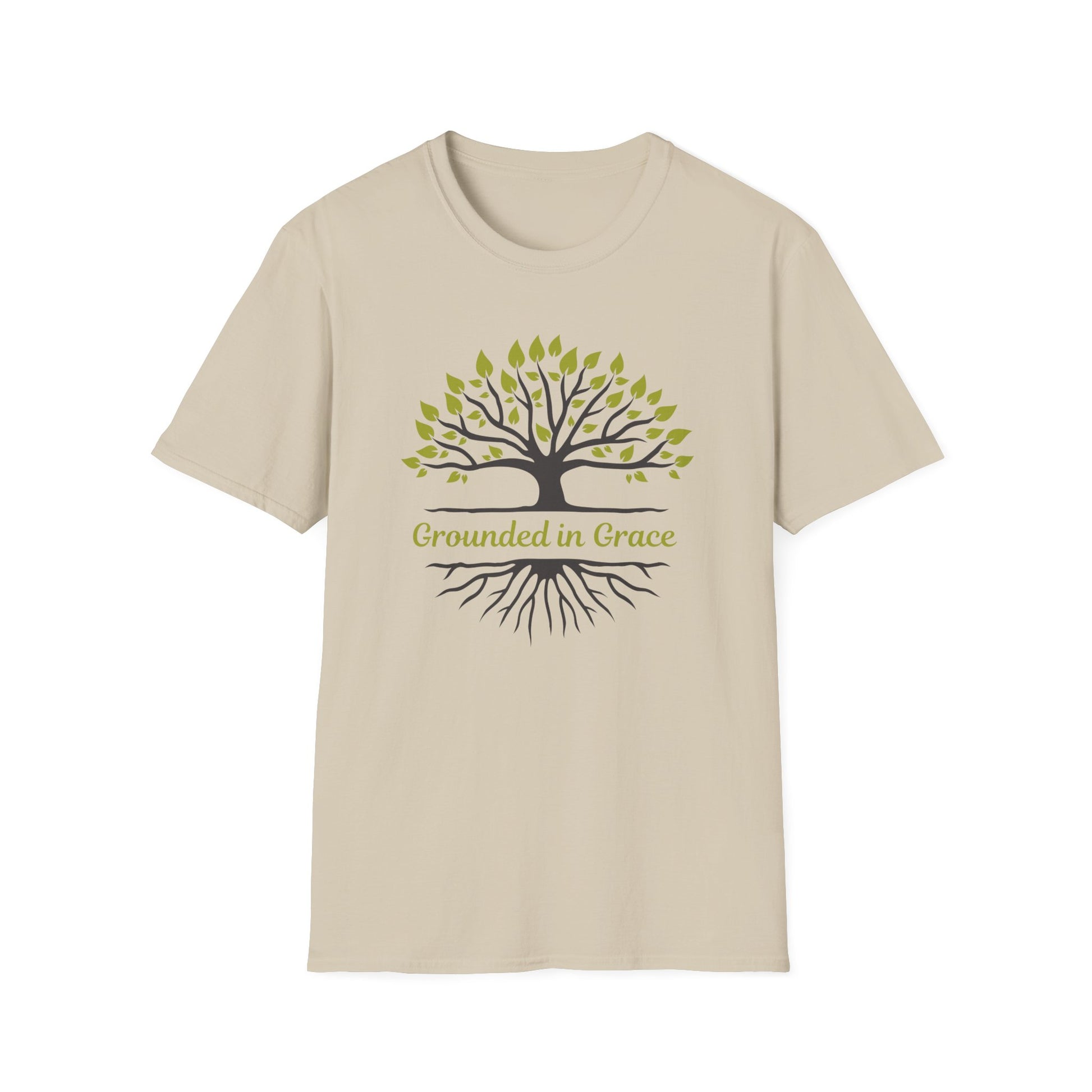 Grounded in Grace Tree T-Shirt | Unisex Softstyle Tee for Nature Lovers, Eco-Friendly Gift, Mindfulness, Spirituality, Everyday Wear