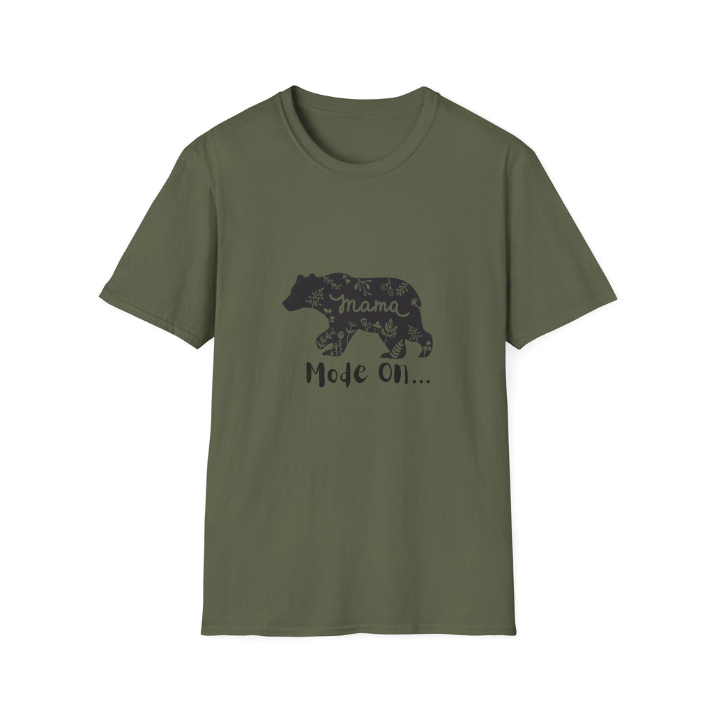 Mama Bear Mode On Unisex Softstyle T-Shirt, Cute Mama Shirt, Casual Family Wear, Bear Design Tee, Everyday Comfort T-Shirt