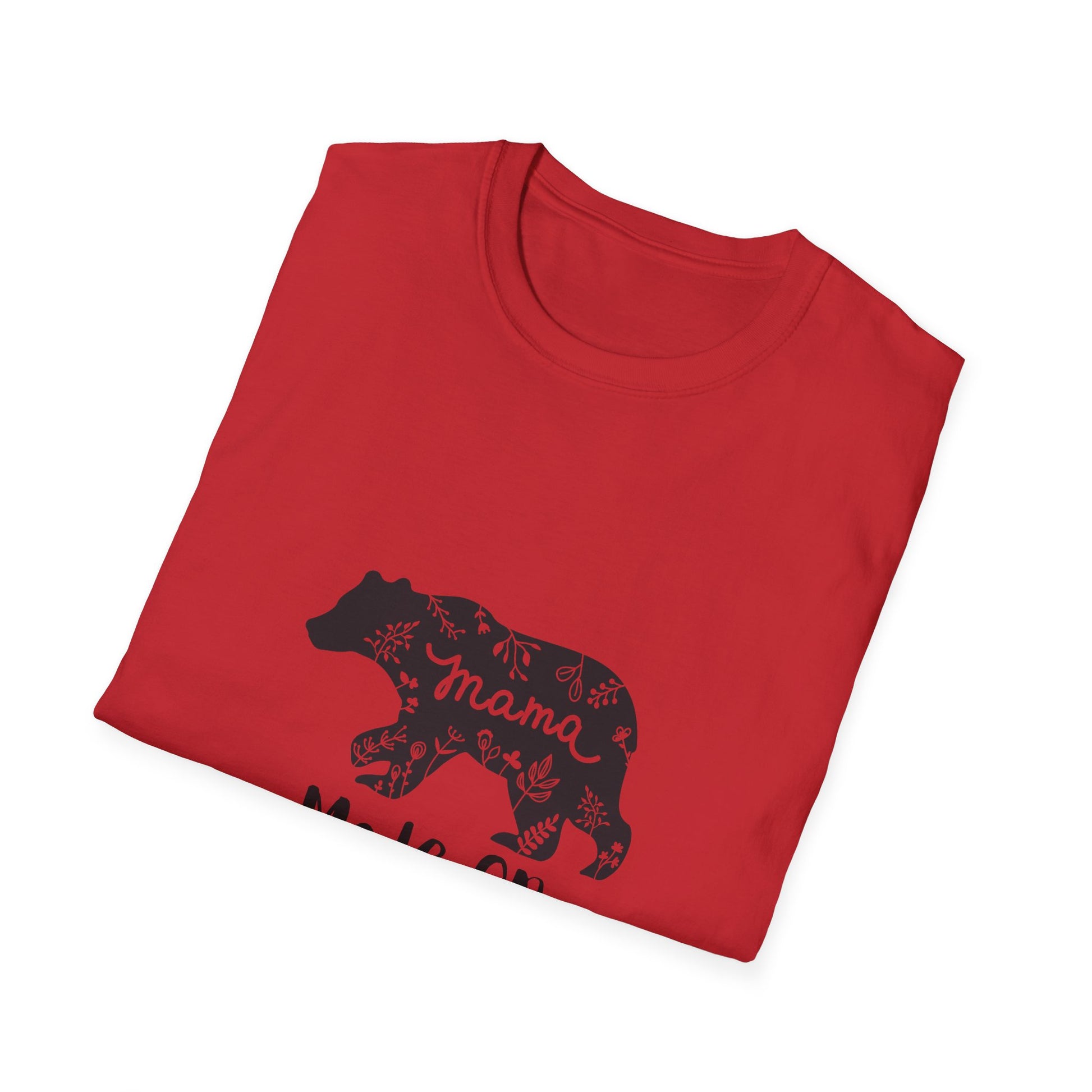 Mama Bear Mode On Unisex Softstyle T-Shirt, Cute Mama Shirt, Casual Family Wear, Bear Design Tee, Everyday Comfort T-Shirt