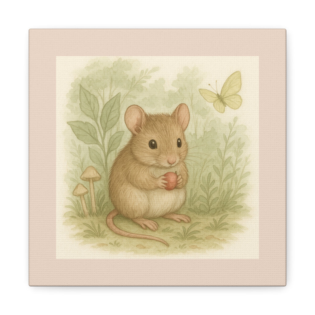 Adorable Mouse Art Print, Whimsical Decor, Pink collection, Nursery Wall Art, Nature Inspired Canvas, Kids Room Decor, Gift for Animal Lovers