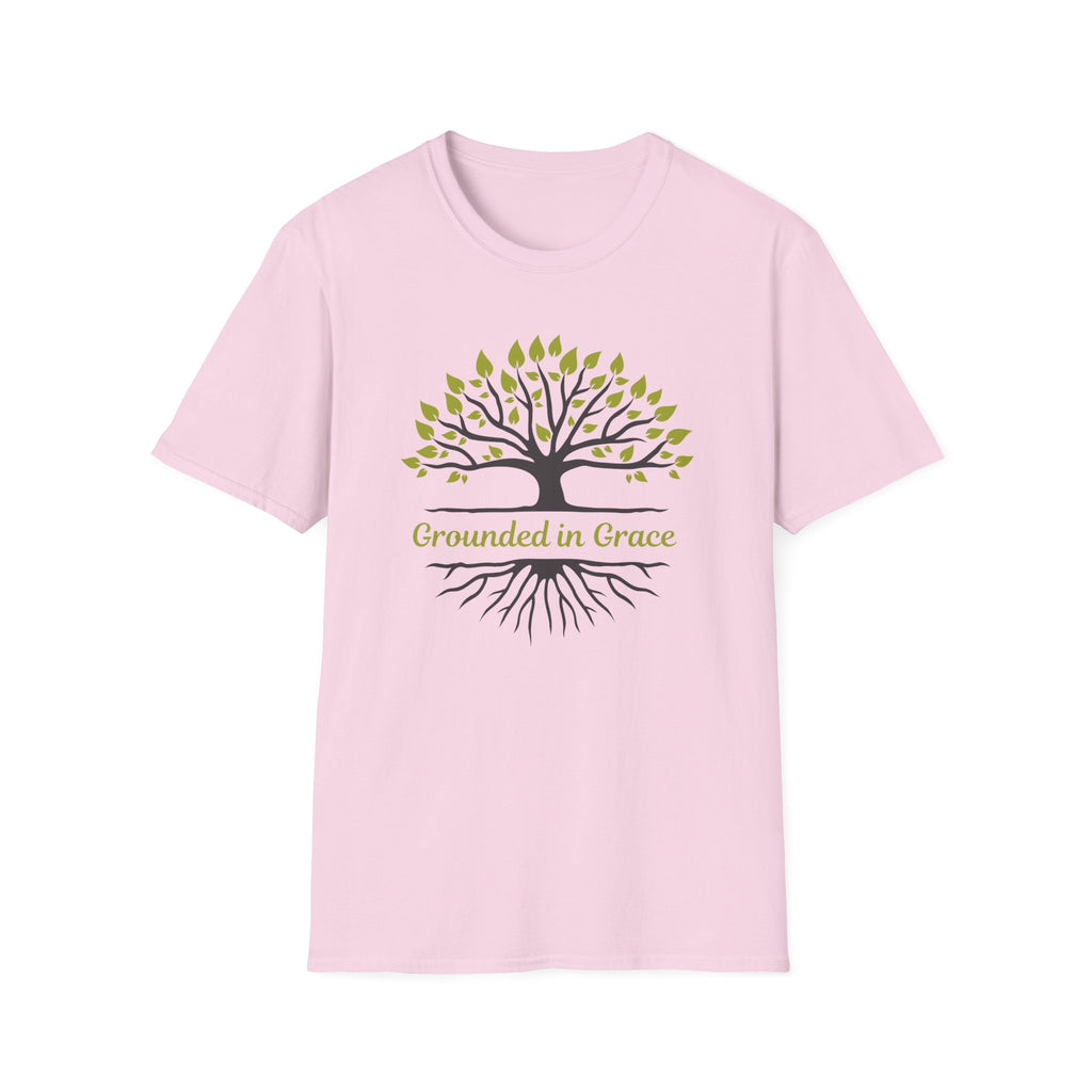 Grounded in Grace Tree T-Shirt | Unisex Softstyle Tee for Nature Lovers, Eco-Friendly Gift, Mindfulness, Spirituality, Everyday Wear