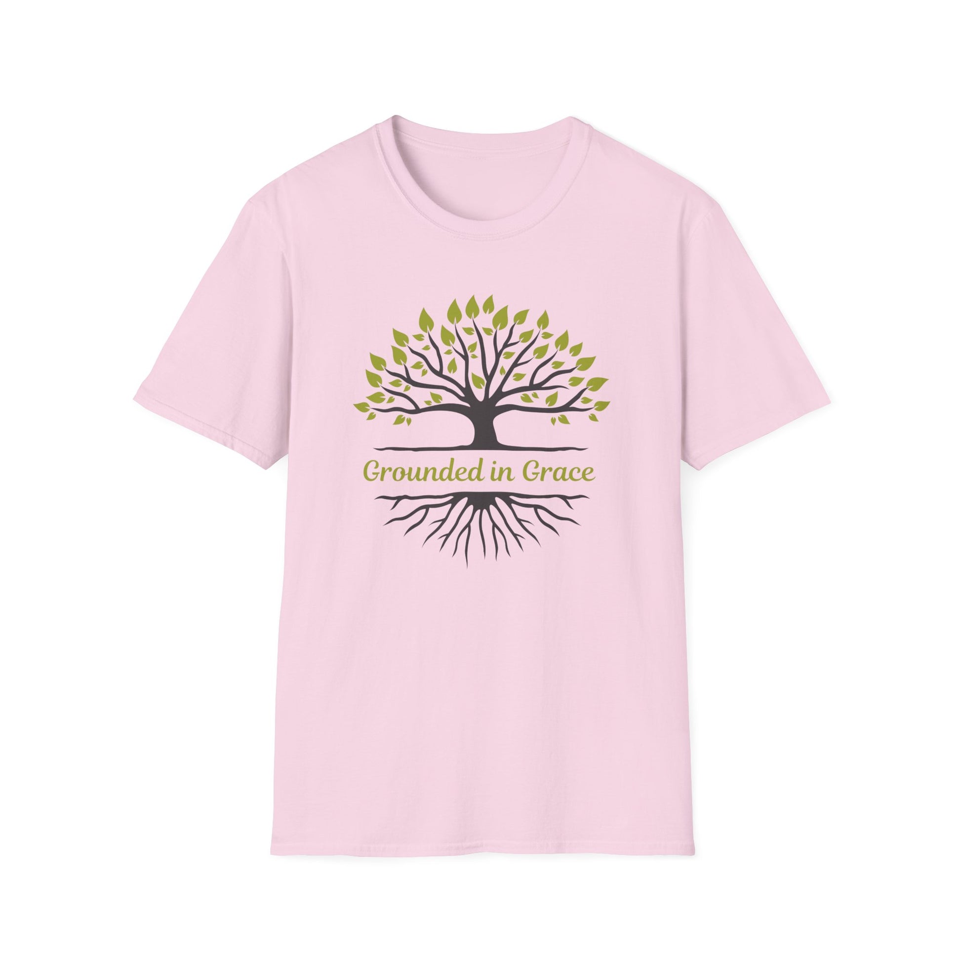 Grounded in Grace Tree T-Shirt | Unisex Softstyle Tee for Nature Lovers, Eco-Friendly Gift, Mindfulness, Spirituality, Everyday Wear