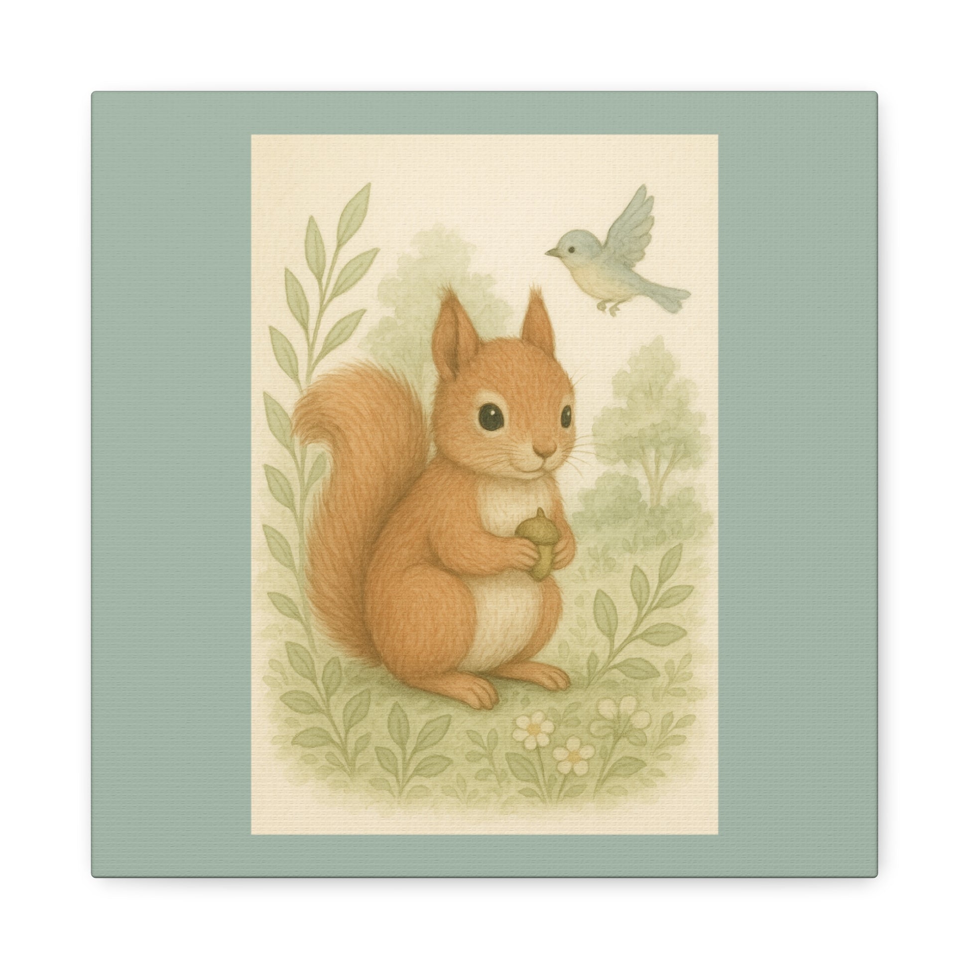 Whimsical Squirrel Canvas Print for Nurseries, Kids' Rooms, Woodland Decor, Cute Animal Wall Art, Gift for Baby Shower