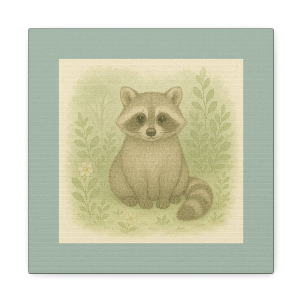 Whimsical Raccoon Canvas Art, Nursery Decor, Cute Animal Wall Art, Kids Room Decoration, Nature Inspired Home Accent