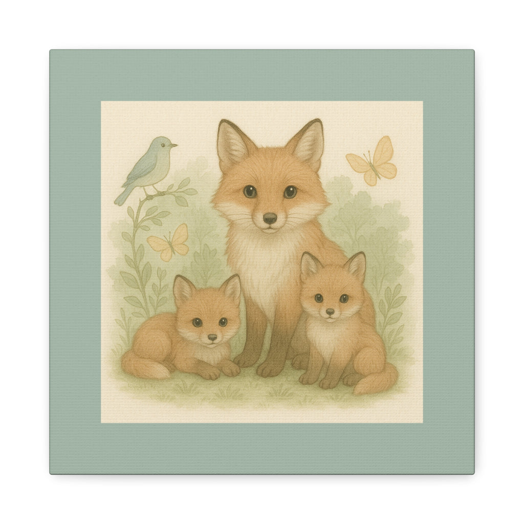 Charming Fox Family Canvas Art, Nursery Decor, Animal Wall Art, Kids Room Decoration, Nature Inspired Home Decor