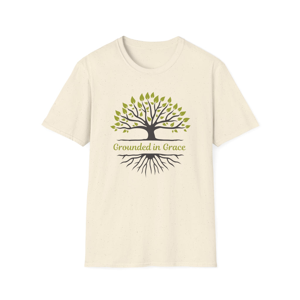 Grounded in Grace Tree T-Shirt | Unisex Softstyle Tee for Nature Lovers, Eco-Friendly Gift, Mindfulness, Spirituality, Everyday Wear