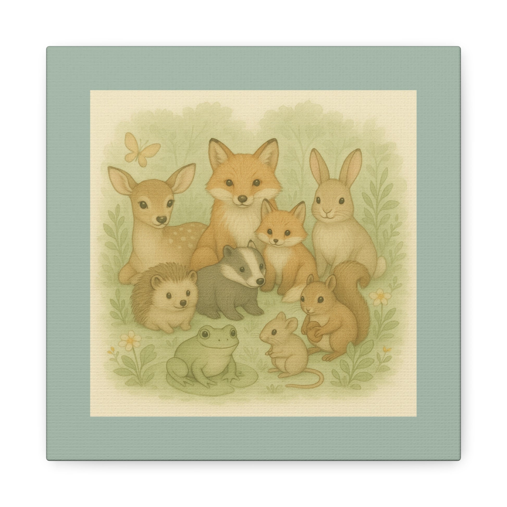 Cute Animal Art Canvas Print, Nursery Decor, Wildlife Wall Art, Kids Room Decoration, Baby Shower Gift, Forest Animals Canvas
