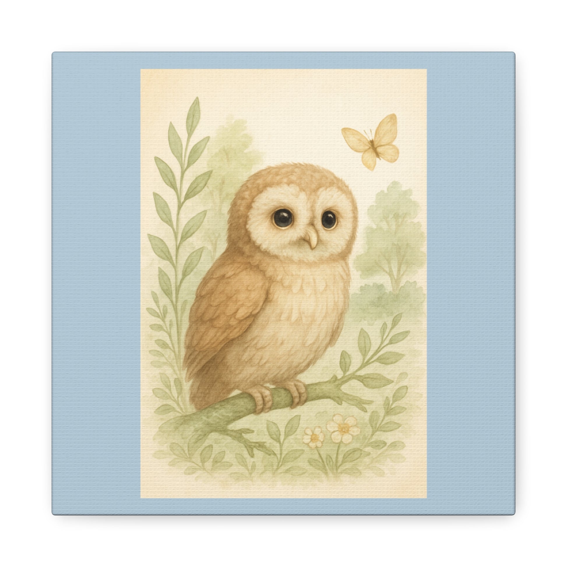 Charming Owl Canvas Print, Woodland Decor, Soft Color Palette, Nature Art, Kid’s Room Wall Art, Gift for Animal Lovers
