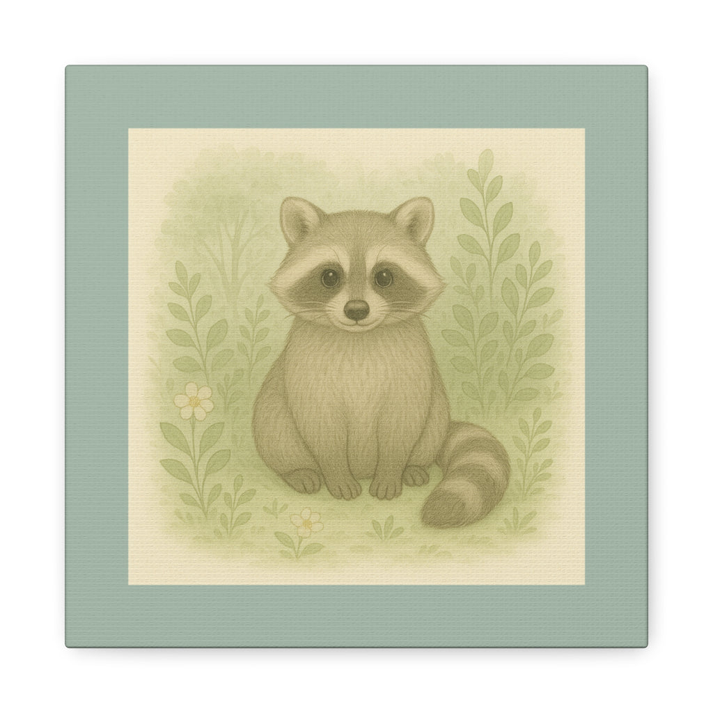 Whimsical Raccoon Canvas Art, Nursery Decor, Cute Animal Wall Art, Kids Room Decoration, Nature Inspired Home Accent
