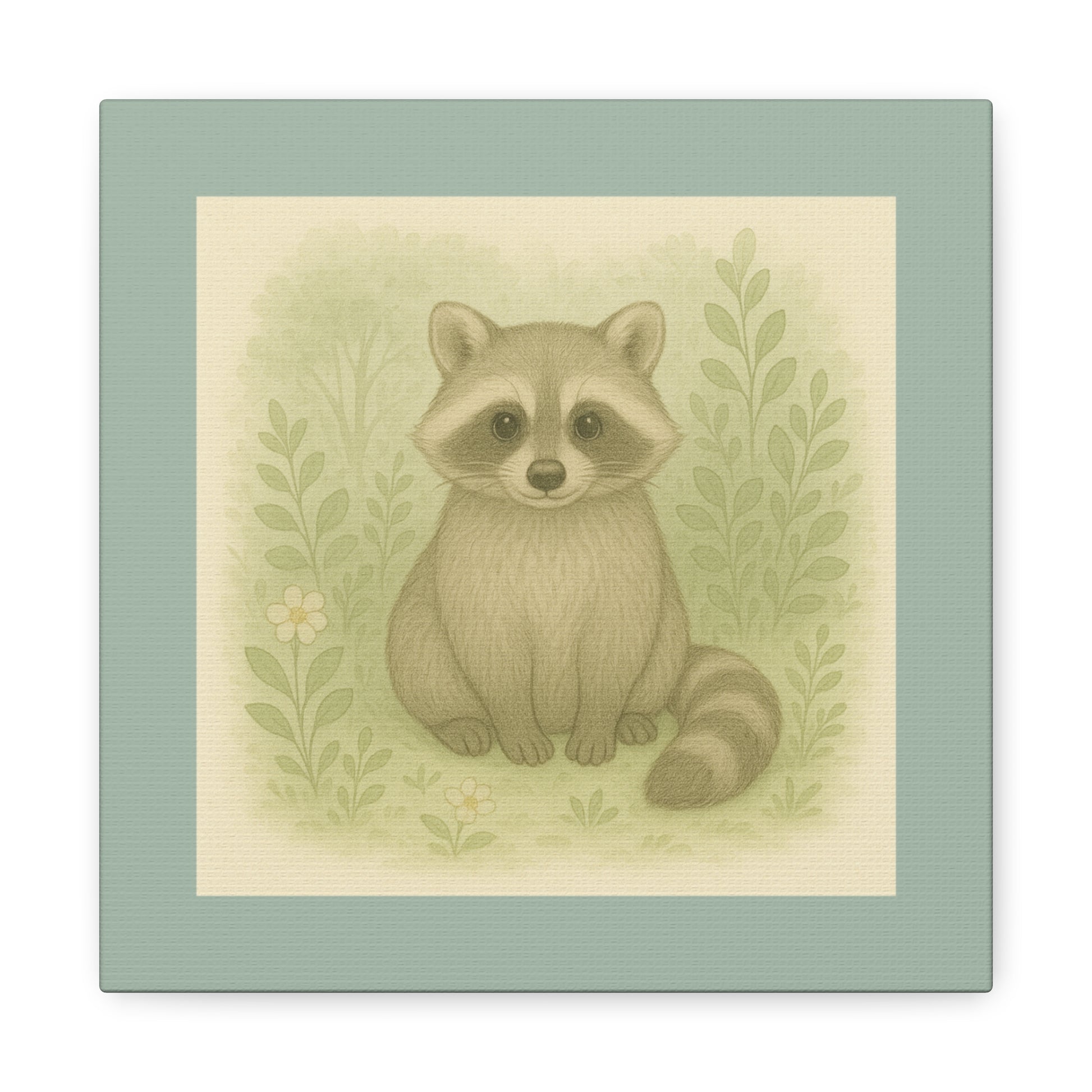 Whimsical Raccoon Canvas Art, Nursery Decor, Cute Animal Wall Art, Kids Room Decoration, Nature Inspired Home Accent