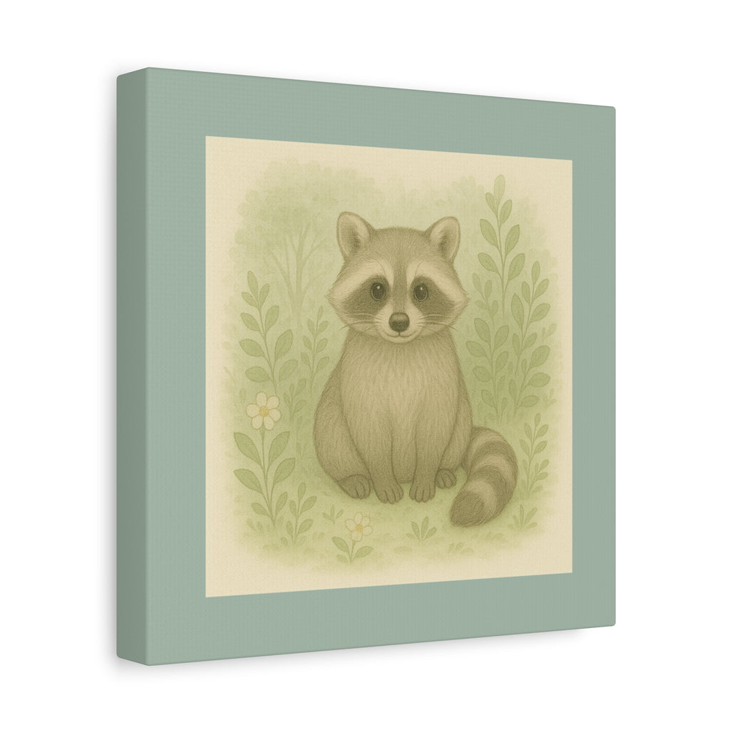 Whimsical Raccoon Canvas Art, Nursery Decor, Cute Animal Wall Art, Kids Room Decoration, Nature Inspired Home Accent