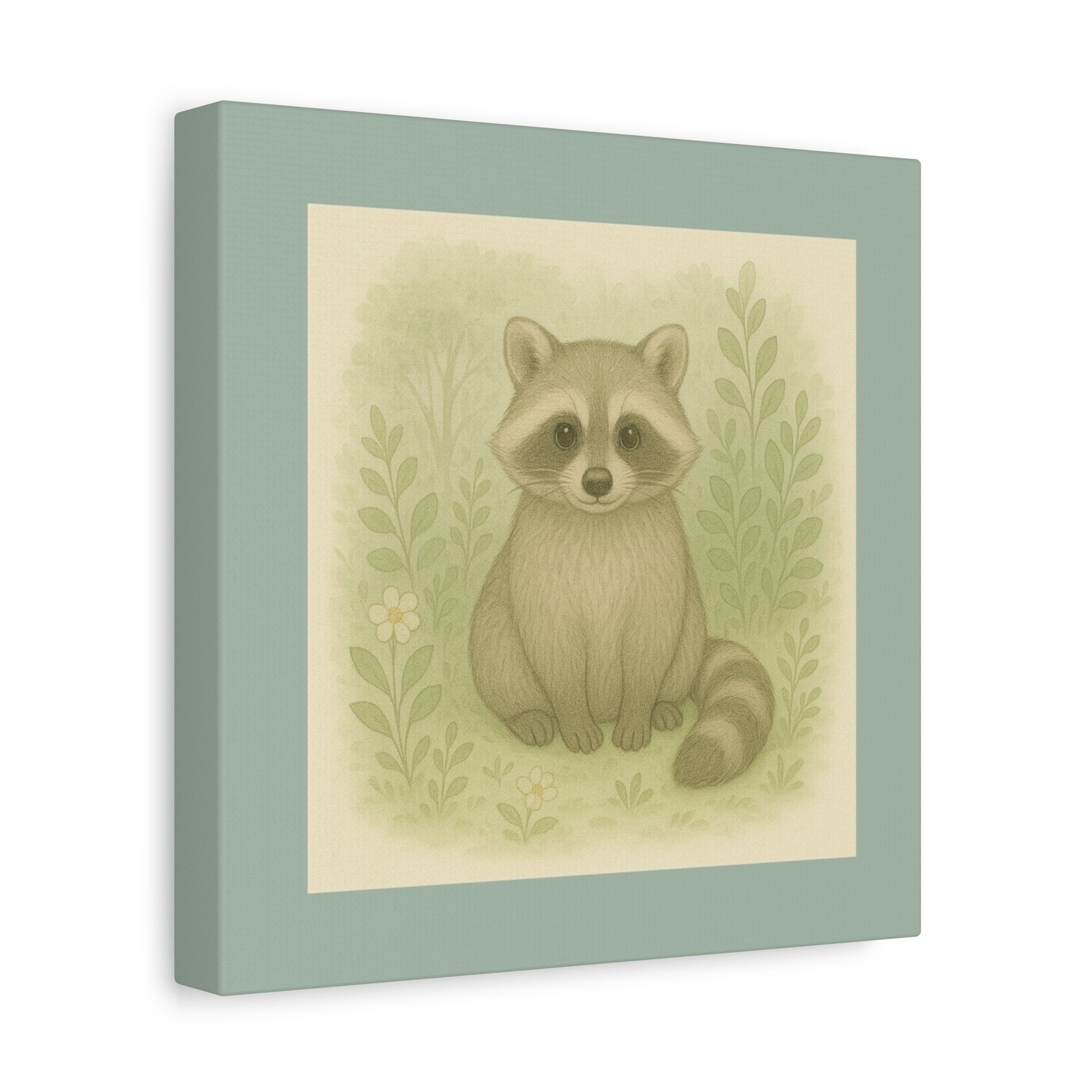 Whimsical Raccoon Canvas Art, Nursery Decor, Cute Animal Wall Art, Kids Room Decoration, Nature Inspired Home Accent