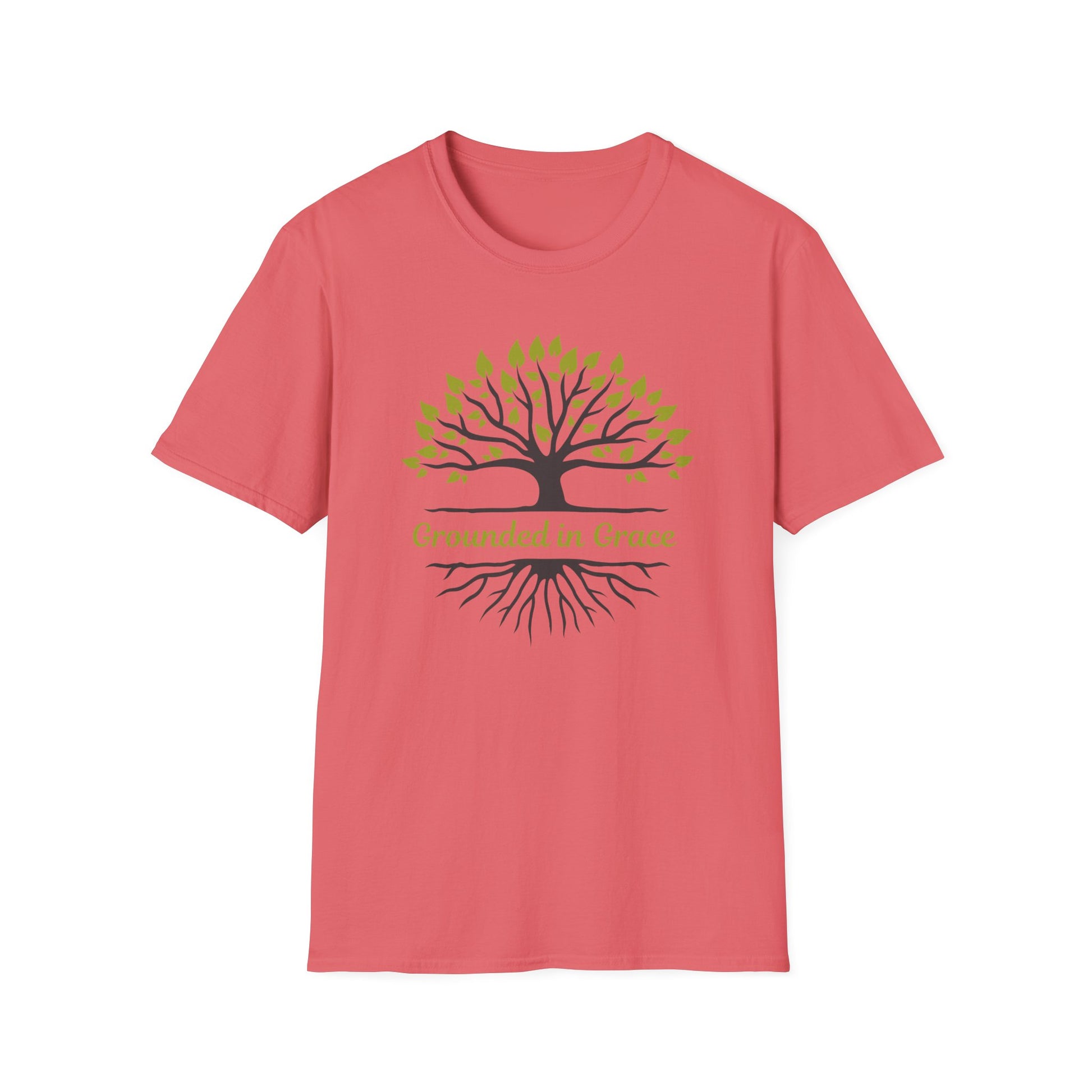 Grounded in Grace Tree T-Shirt | Unisex Softstyle Tee for Nature Lovers, Eco-Friendly Gift, Mindfulness, Spirituality, Everyday Wear