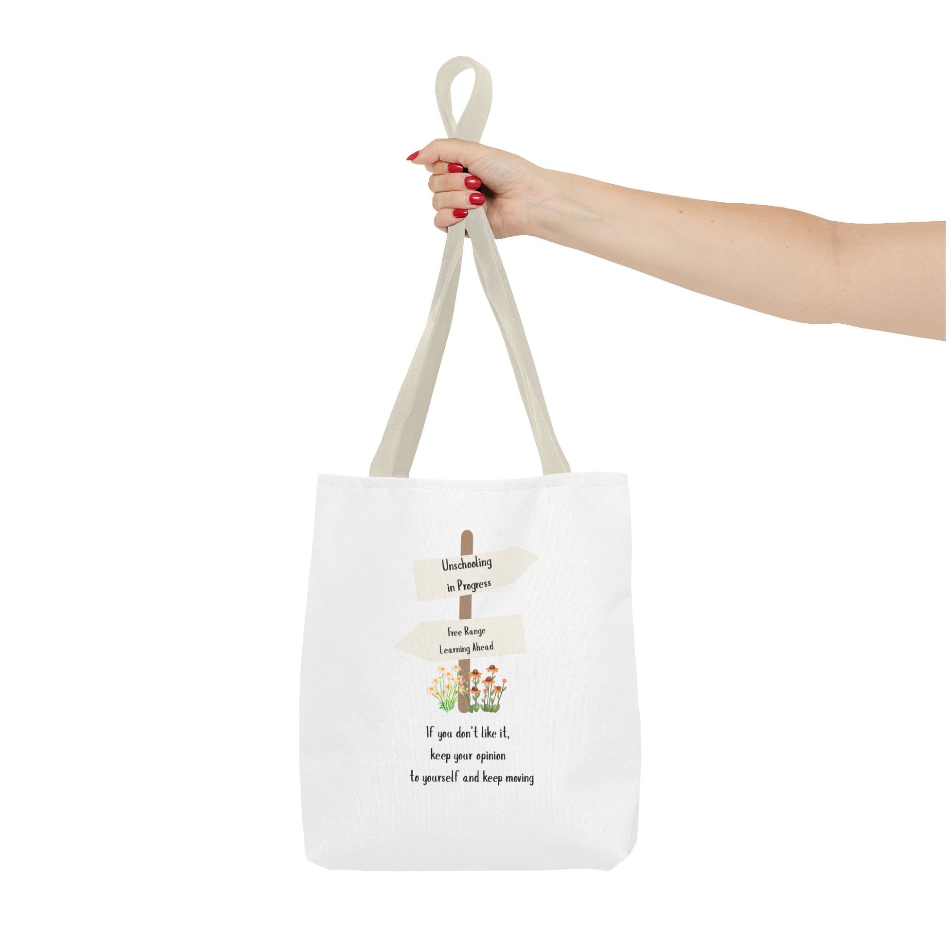 Unschooling in Progress, Free Range Learning ahead.  Motivational Reusable Bag, Eco-Friendly Shopping, Gift for Students, Positive Quote Bag