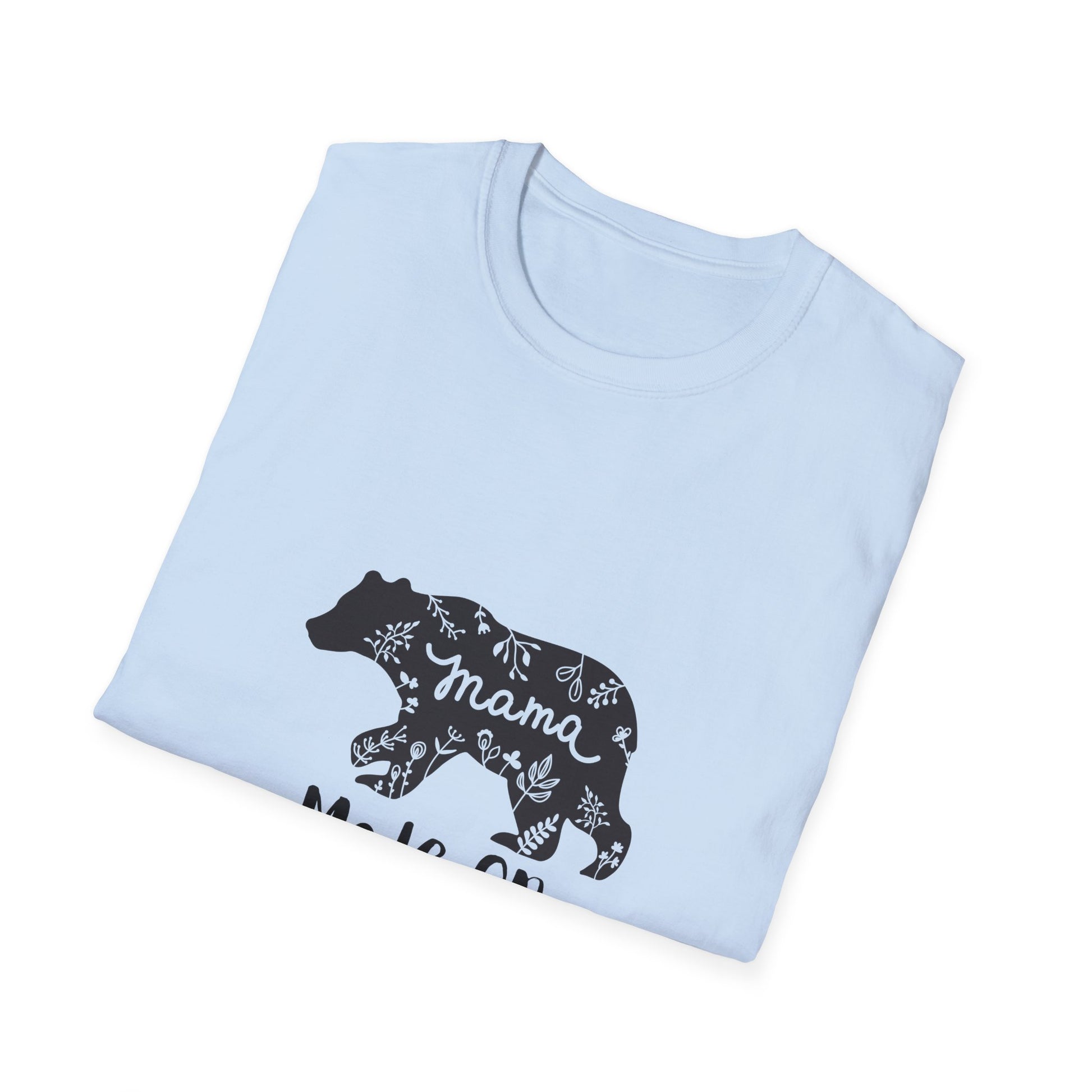 Mama Bear Mode On Unisex Softstyle T-Shirt, Cute Mama Shirt, Casual Family Wear, Bear Design Tee, Everyday Comfort T-Shirt