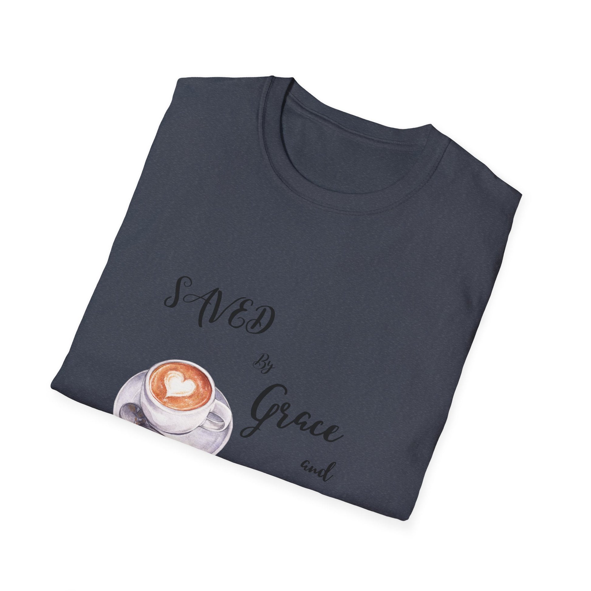 Grace and Cold Coffee T-Shirt, Inspirational Tee, Gift for Coffee Lovers, Faith-Based Apparel, Casual Everyday Wear, Perfect for Birthdays