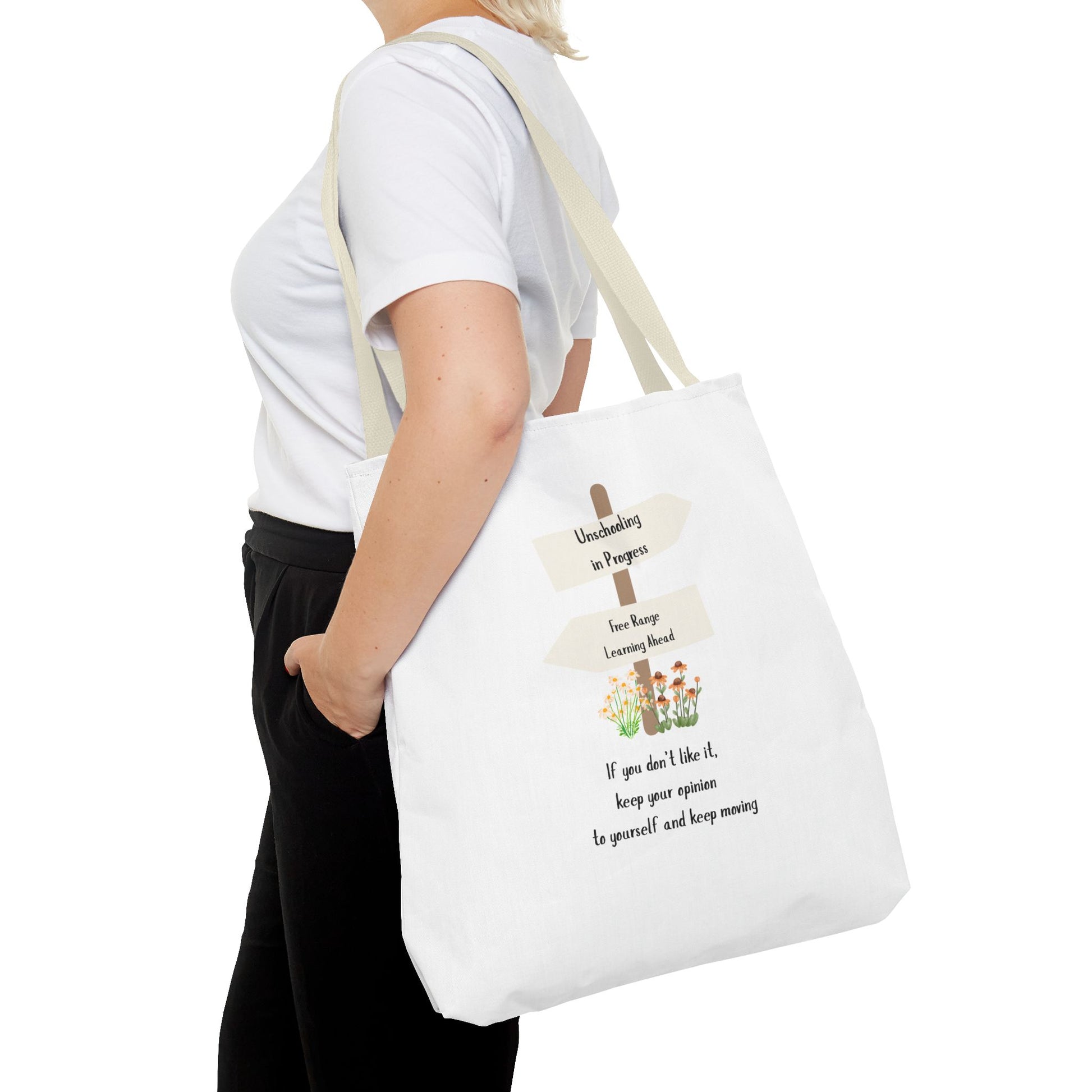 Unschooling in Progress, Free Range Learning ahead.  Motivational Reusable Bag, Eco-Friendly Shopping, Gift for Students, Positive Quote Bag