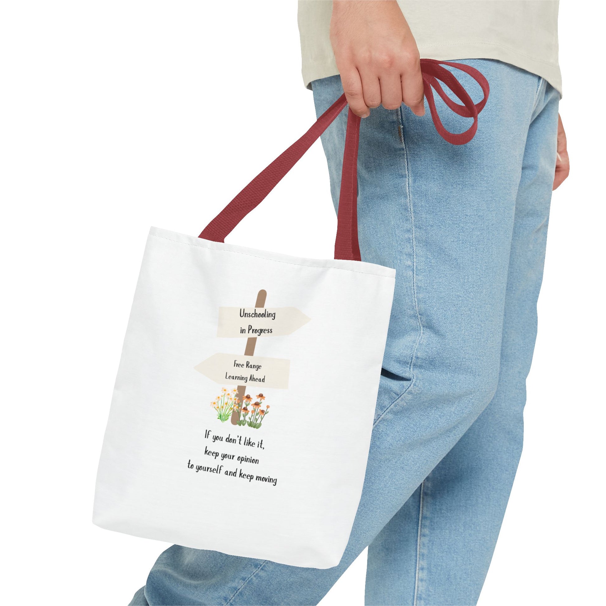 Unschooling in Progress, Free Range Learning ahead.  Motivational Reusable Bag, Eco-Friendly Shopping, Gift for Students, Positive Quote Bag