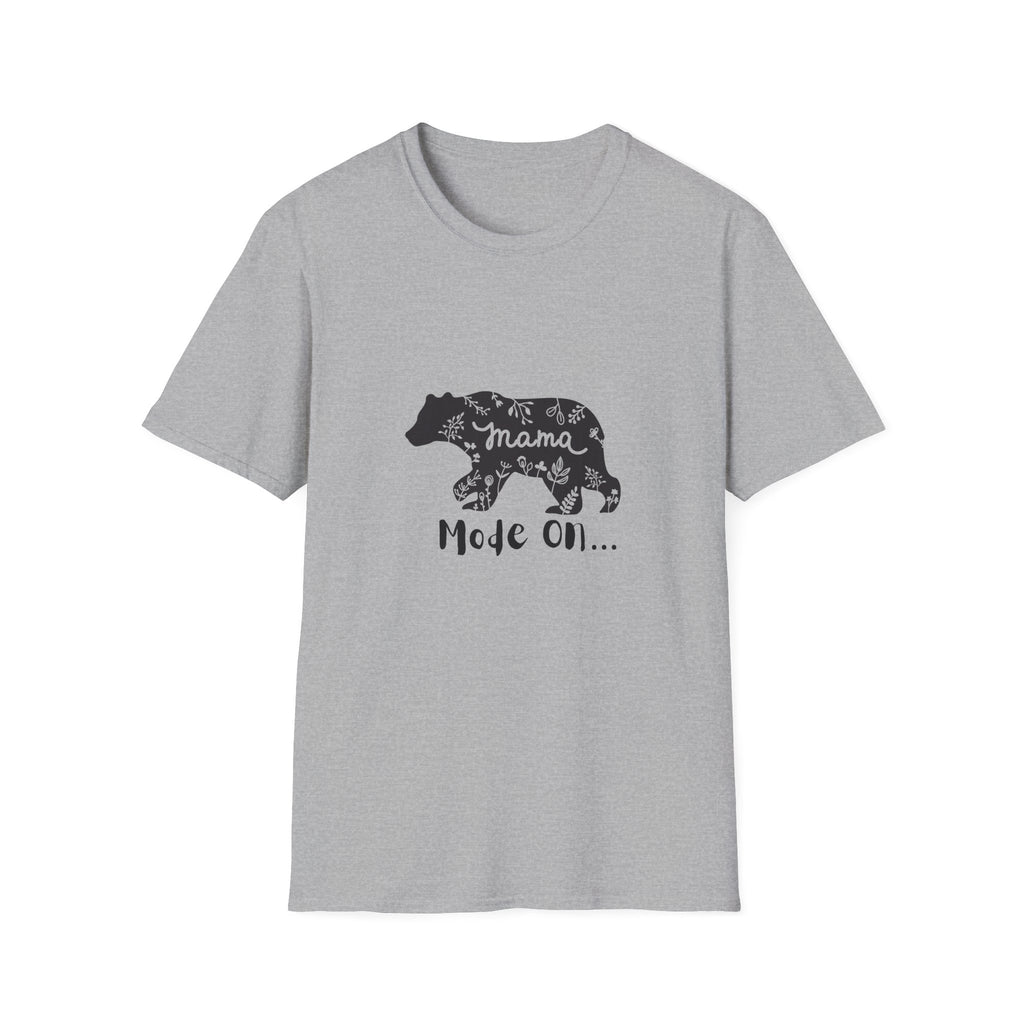 Mama Bear Mode On Unisex Softstyle T-Shirt, Cute Mama Shirt, Casual Family Wear, Bear Design Tee, Everyday Comfort T-Shirt