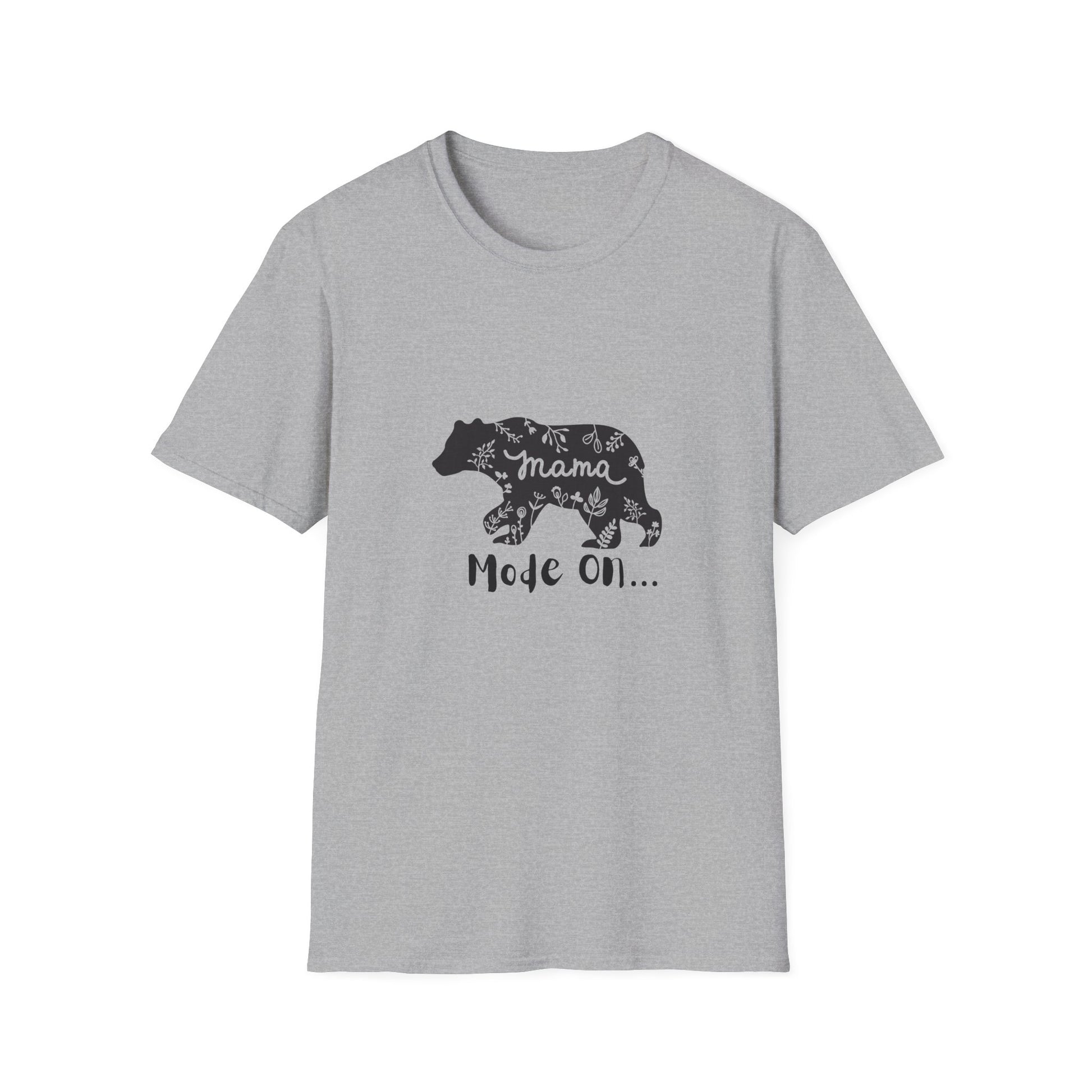 Mama Bear Mode On Unisex Softstyle T-Shirt, Cute Mama Shirt, Casual Family Wear, Bear Design Tee, Everyday Comfort T-Shirt