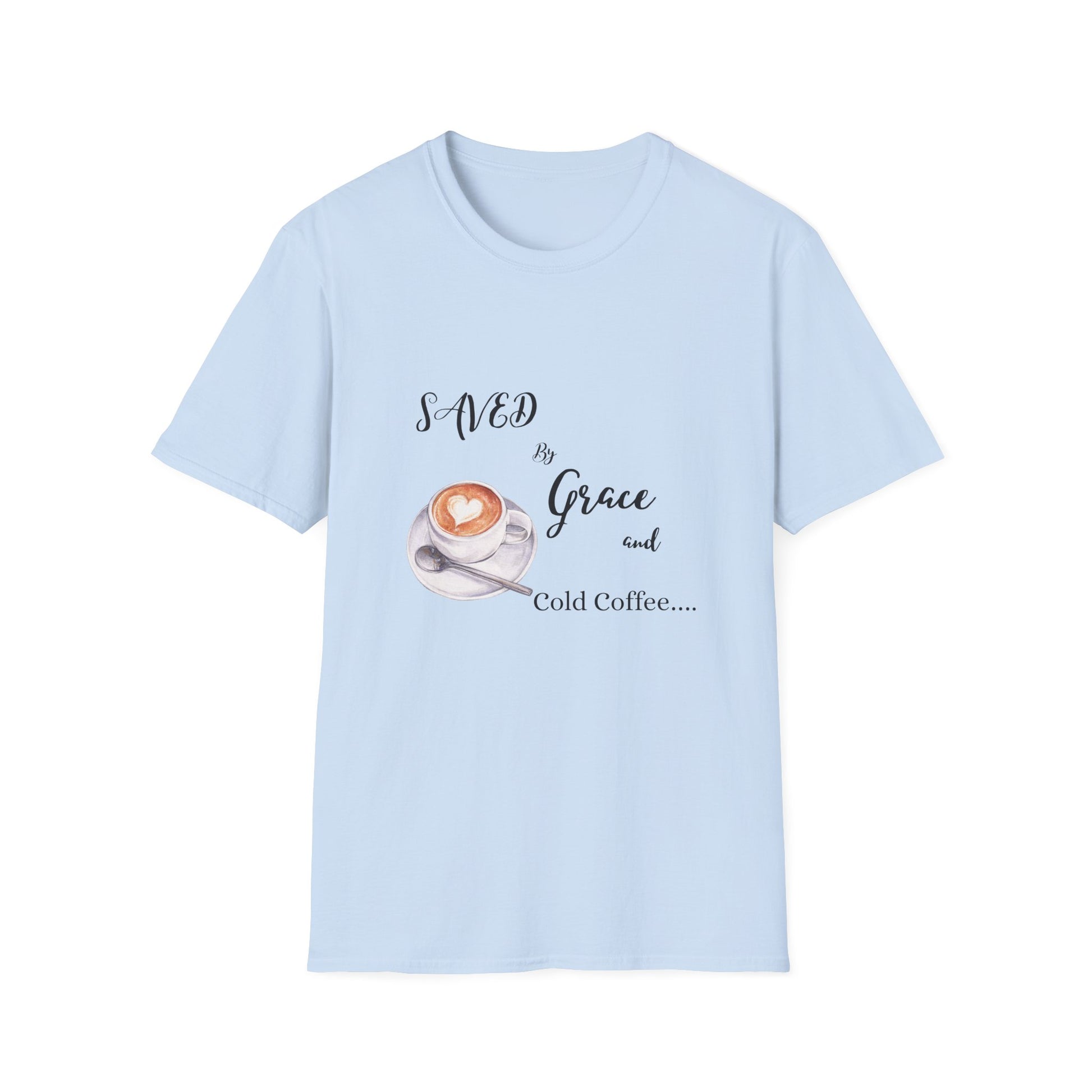 Grace and Cold Coffee T-Shirt, Inspirational Tee, Gift for Coffee Lovers, Faith-Based Apparel, Casual Everyday Wear, Perfect for Birthdays