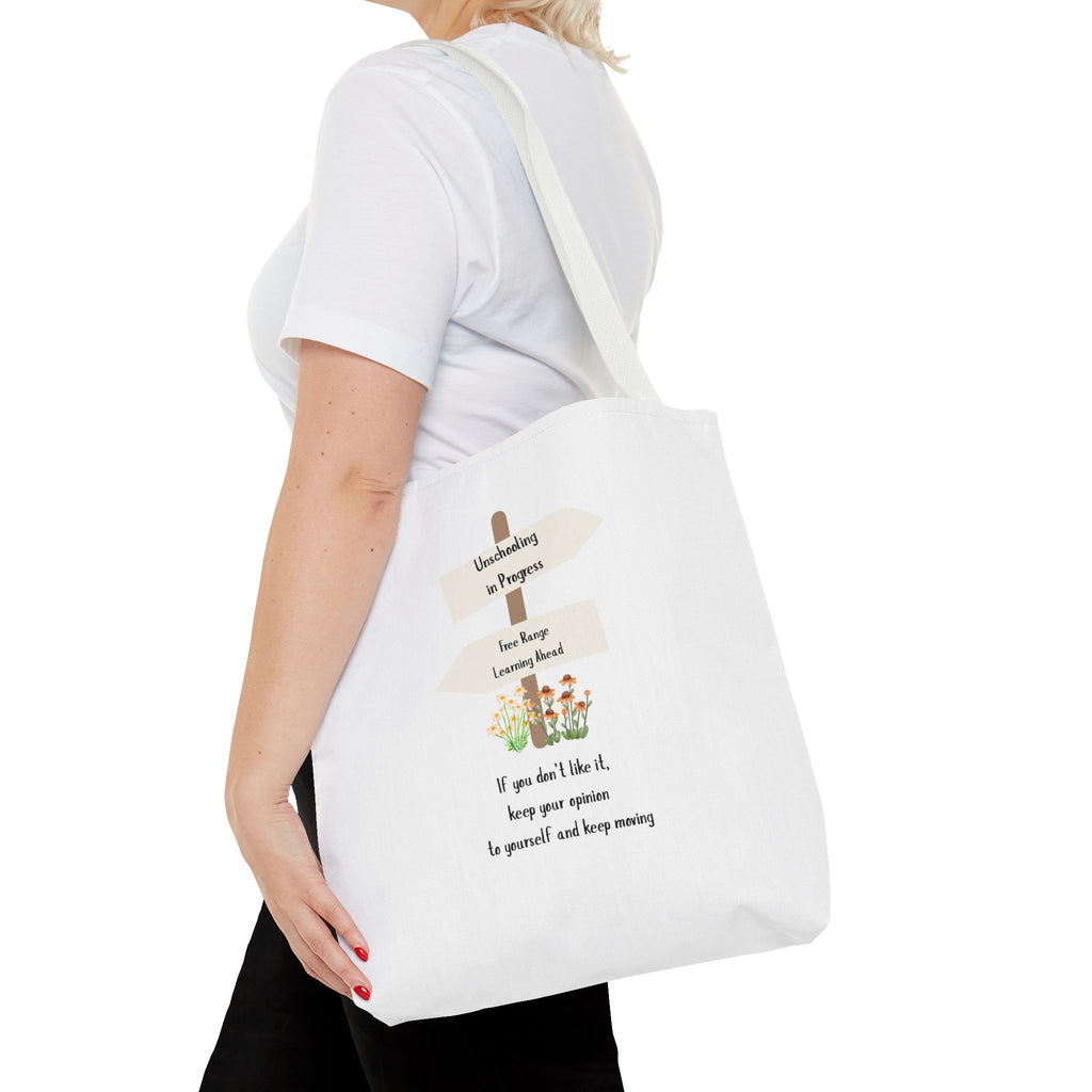 Unschooling in Progress, Free Range Learning ahead.  Motivational Reusable Bag, Eco-Friendly Shopping, Gift for Students, Positive Quote Bag