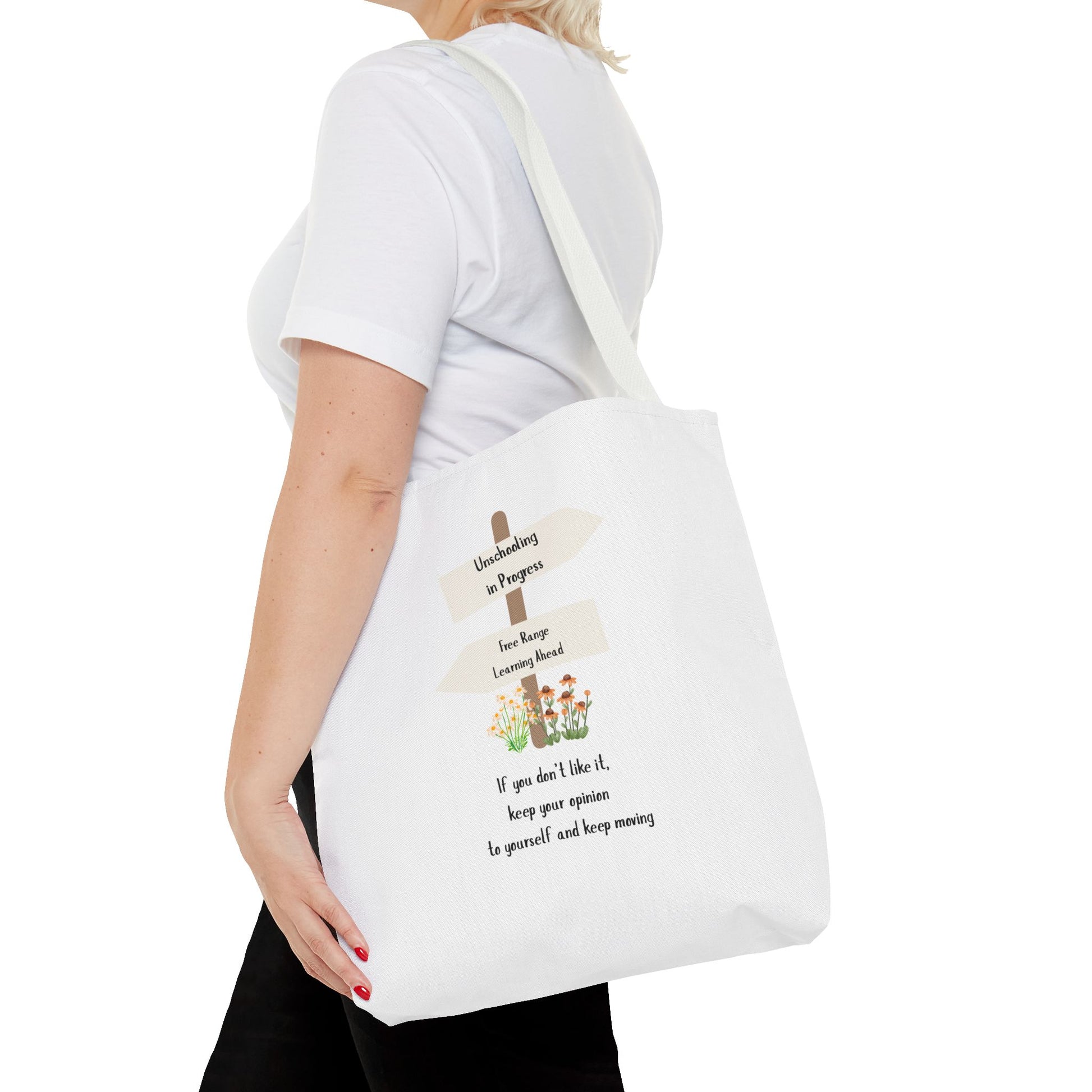 Unschooling in Progress, Free Range Learning ahead.  Motivational Reusable Bag, Eco-Friendly Shopping, Gift for Students, Positive Quote Bag