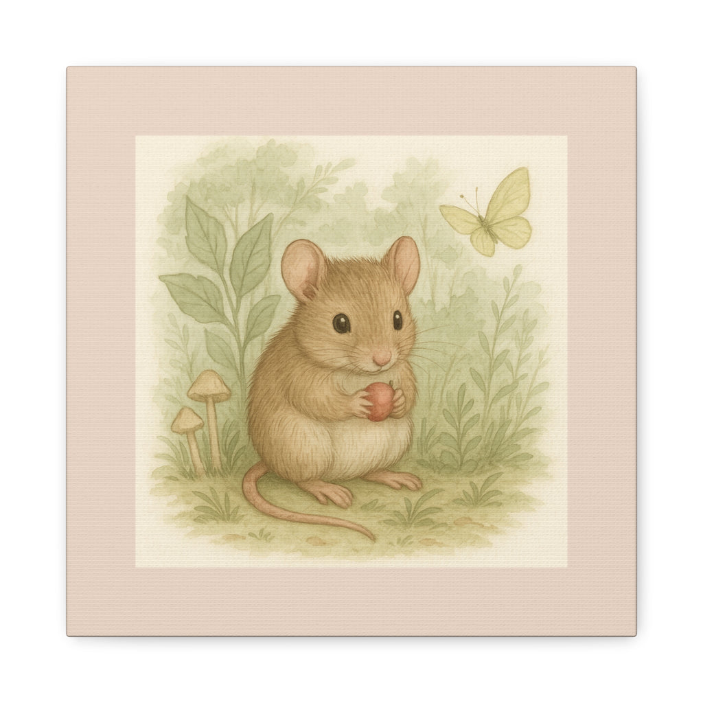 Adorable Mouse Art Print, Whimsical Decor, Pink collection, Nursery Wall Art, Nature Inspired Canvas, Kids Room Decor, Gift for Animal Lovers