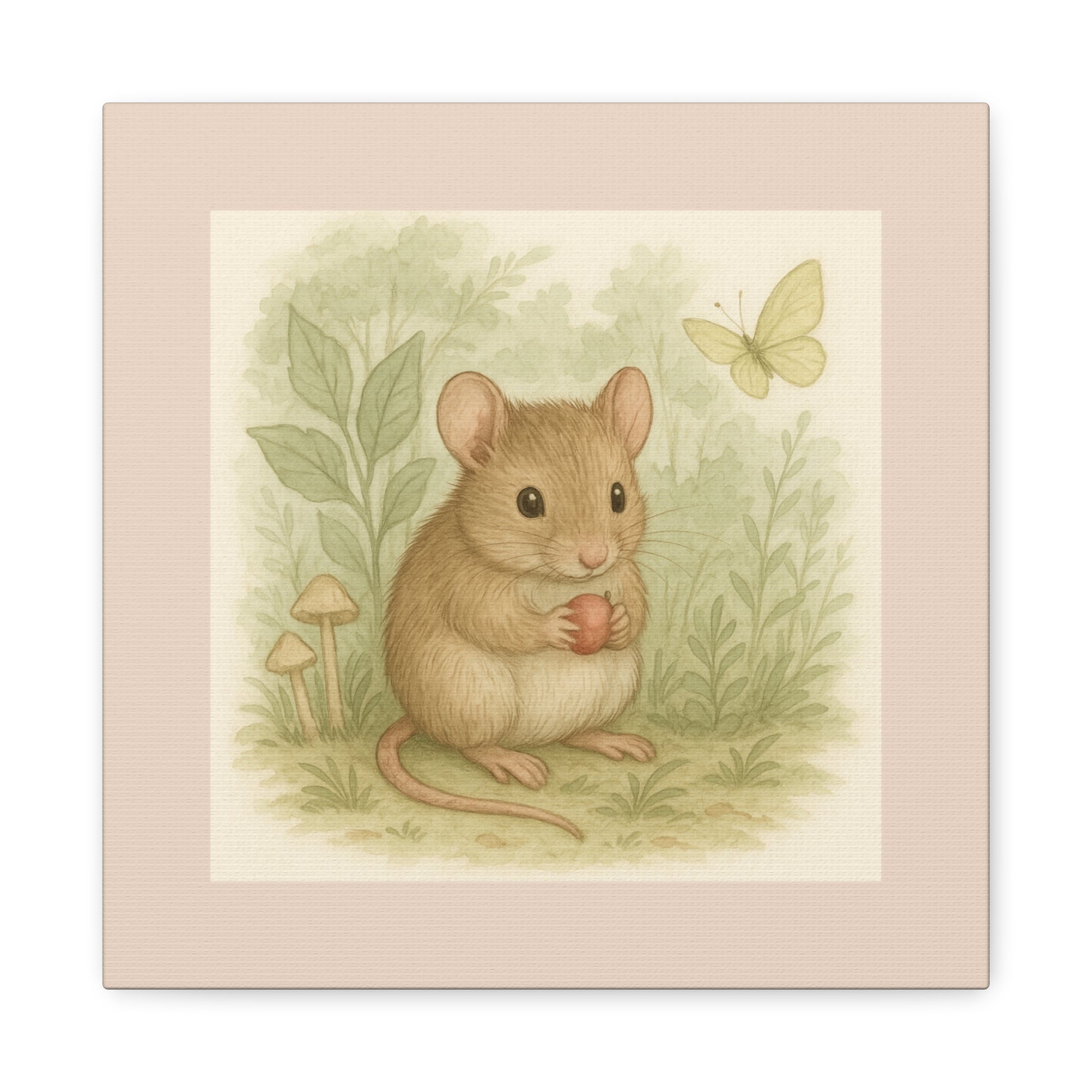 Adorable Mouse Art Print, Whimsical Decor, Pink collection, Nursery Wall Art, Nature Inspired Canvas, Kids Room Decor, Gift for Animal Lovers