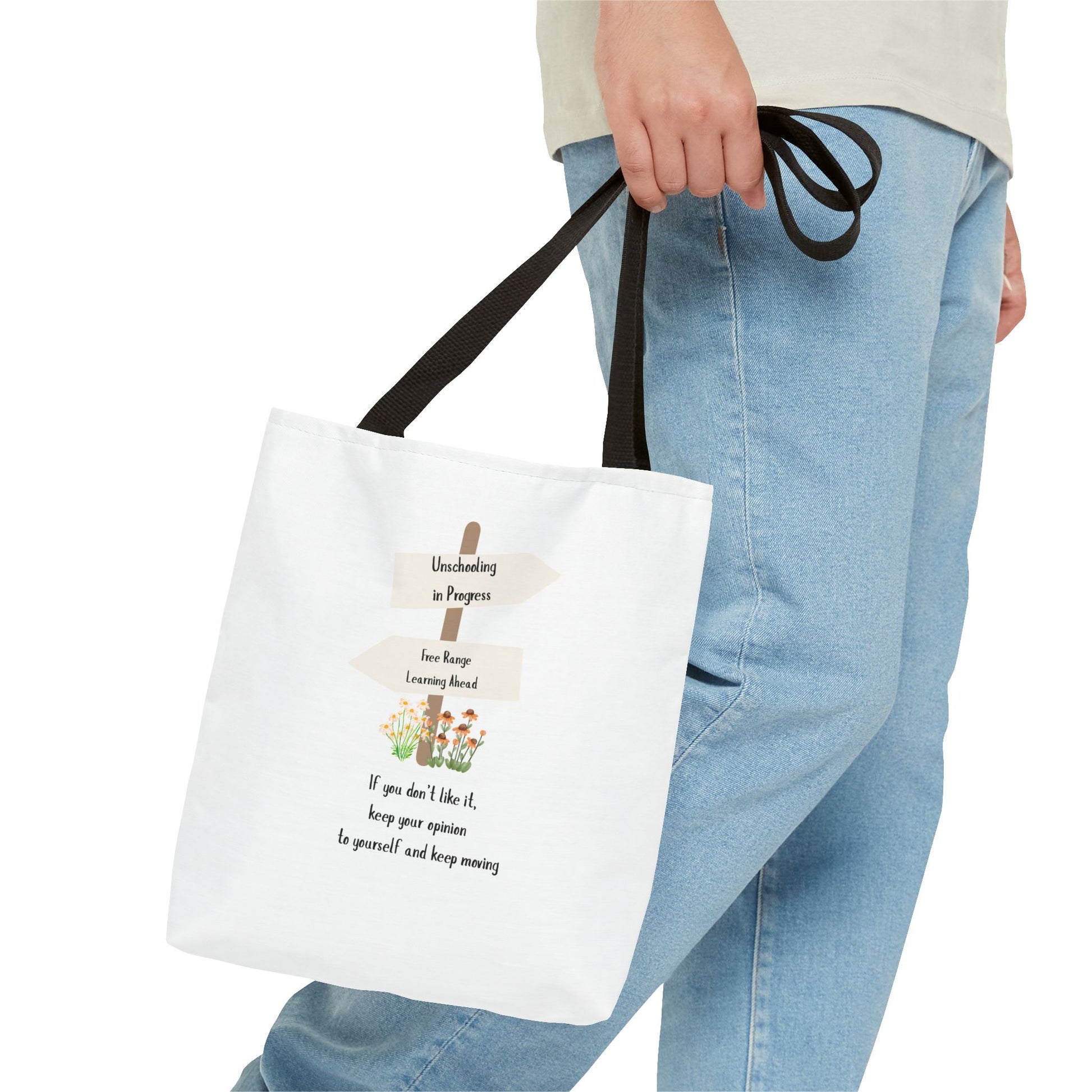 Unschooling in Progress, Free Range Learning ahead.  Motivational Reusable Bag, Eco-Friendly Shopping, Gift for Students, Positive Quote Bag